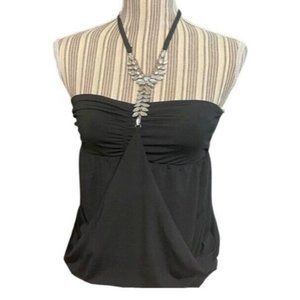 Club Halter Top Black Blouse Spaghetti  Embellished Rhinestone Party Vintage